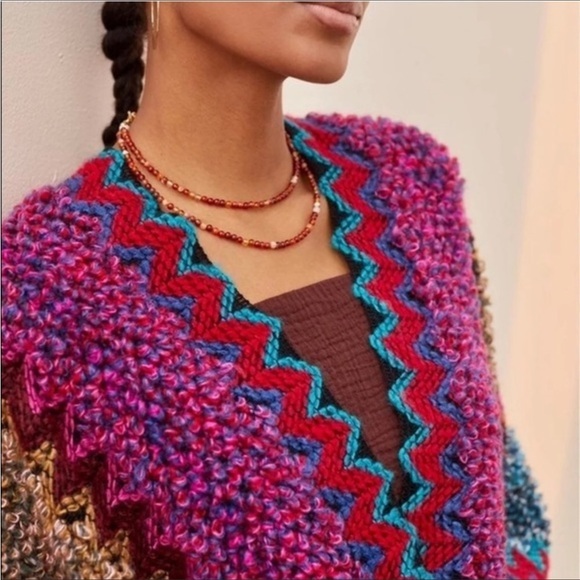 RARE Anthropologie Knit Fringe Kimono Shawl Cape Poncho Free People - Picture 5 of 16